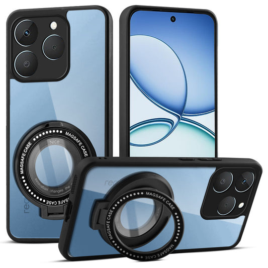 Transparent Back Cover with Silicone Frame Ring Stand Case for Realme 15T 5G