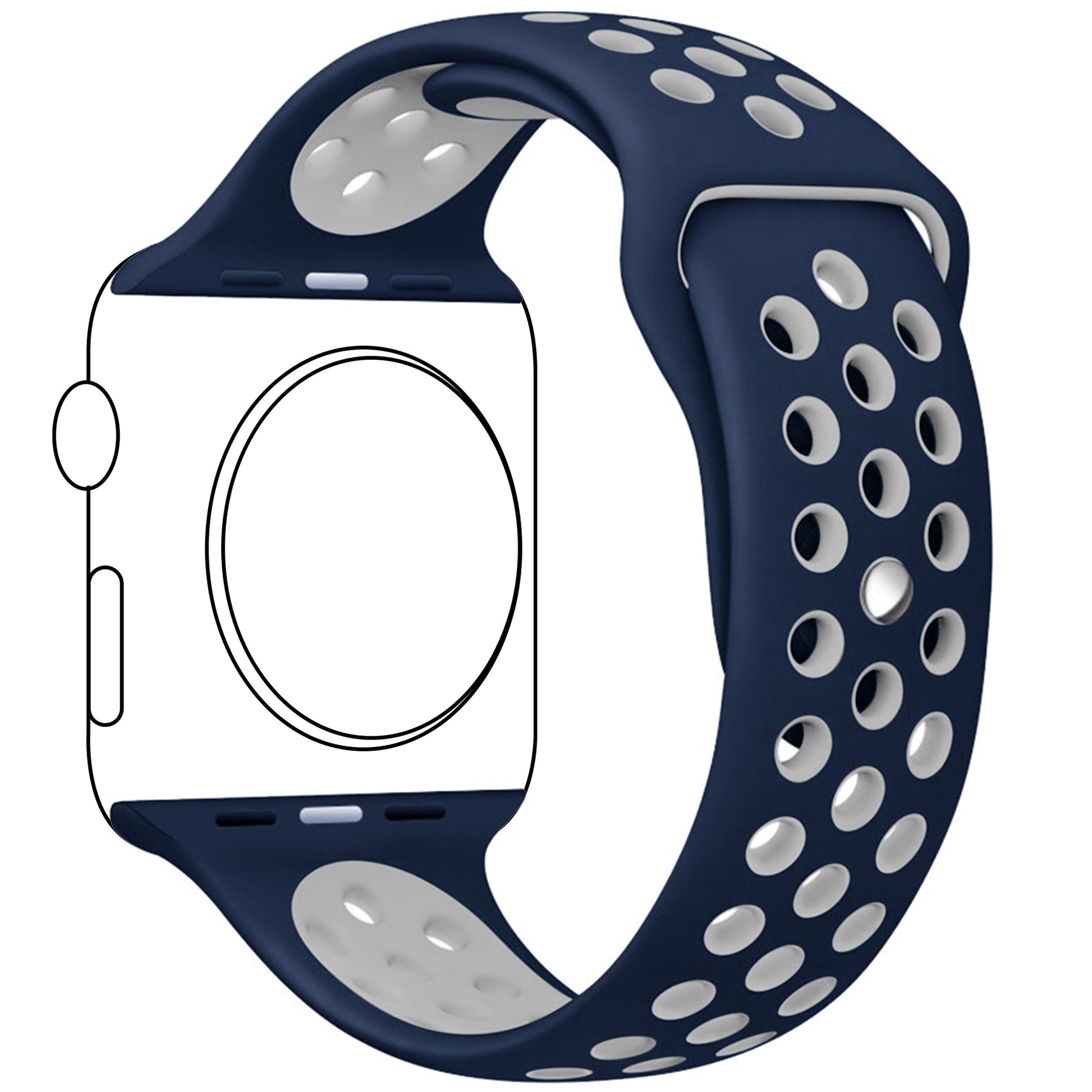 Silicone Apple Watch strap in Orange and Grey, size 42mm, back angle view
