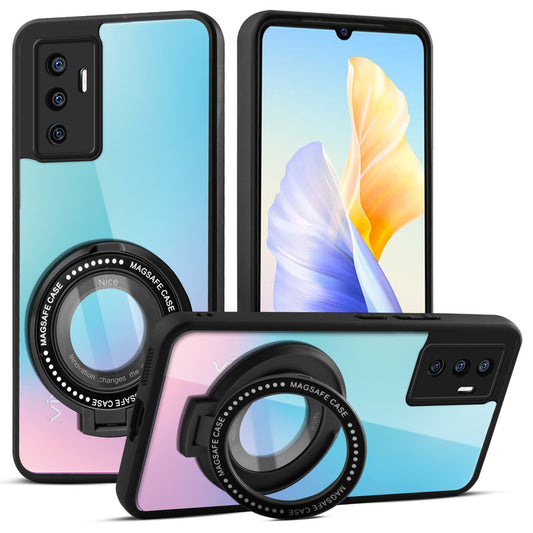 Transparent Back Cover with Silicone frame Matte Ring Holder Kickstand Case For Vivo V23e