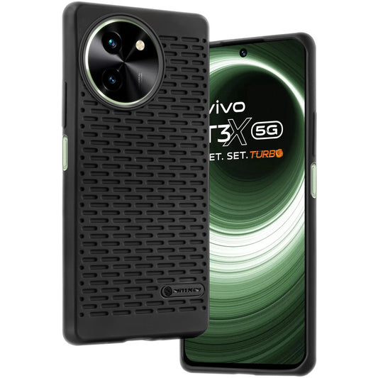 Soft Silicone Mobile Back Cover For Vivo T3x 5G with Dash Type Groove and Matte Gray Camera Ring