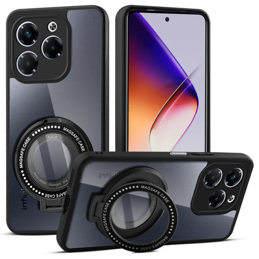 Transparent Back Cover with Silicone frame Matte Ring Holder Kickstand Case For Infinix Note 40x