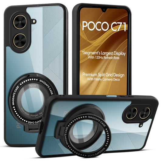 Transparent Back Cover with Silicone frame Matte Ring Holder Kickstand Case For Poco C71