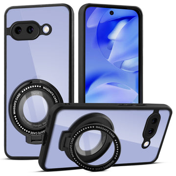 Transparent Back Cover with Silicone frame Matte Ring Holder Kickstand Case For Google Pixel 9A