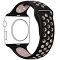 Silicone Apple Watch strap in Black and Pink, size 42mm, back angle view