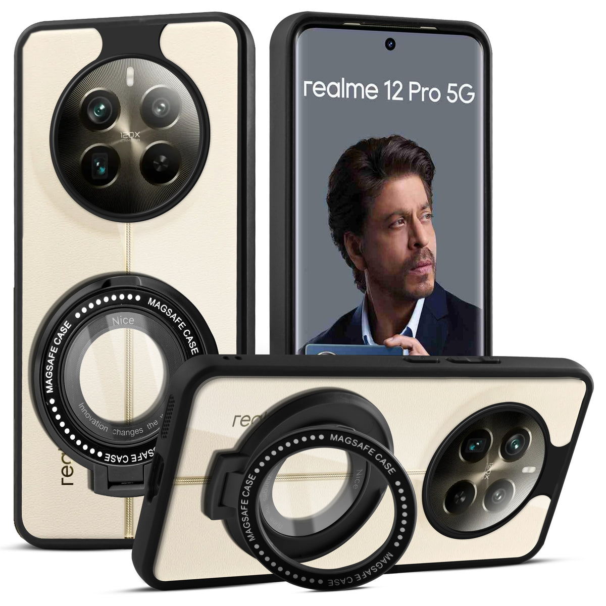 Soft Frame Clear Case Ring Holder Kickstand For Realme 12 Pro 5G