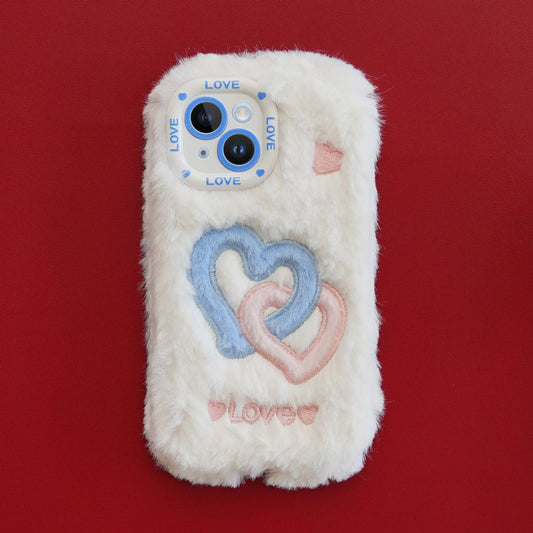 Fluffy Fur Heart Back Cover for Apple iPhone 15