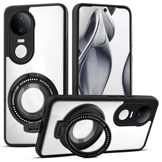 Soft Frame Clear Case Ring Holder Kickstand For Vivo V50e 5G