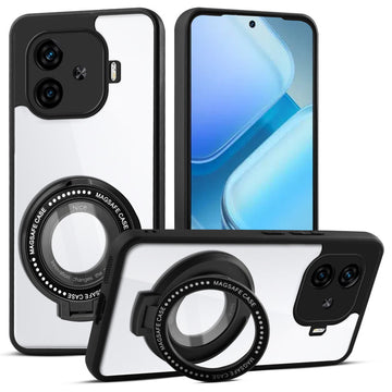Transparent Back Cover with Silicone Frame Ring Stand Case for iQOO Z9 Turbo 5G