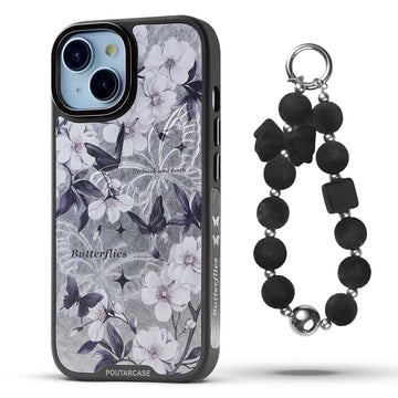 Luxury Floral Prints with Black Keychain Back Cover for Apple iPhone 15 Plus