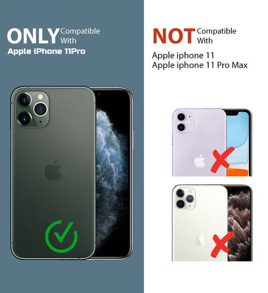 Clear hard back case compatibility guide showing fit for Apple iPhone 11 Pro and not compatible with other models