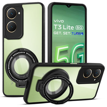 Soft Frame Clear Case Ring Holder Kickstand For Vivo T3 lite 5G