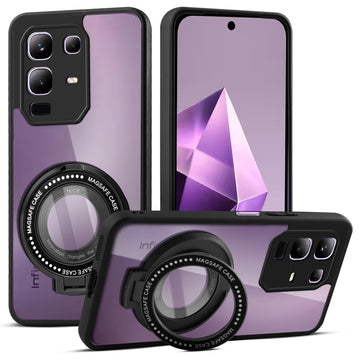 Transparent Back Cover with Silicone frame Matte Ring Holder Kickstand Case For Infinix Note 50x
