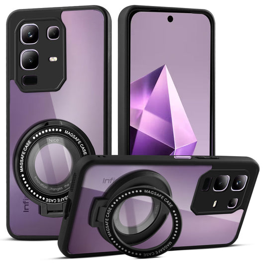Transparent Back Cover with Silicone frame Matte Ring Holder Kickstand Case For Infinix Note 50x