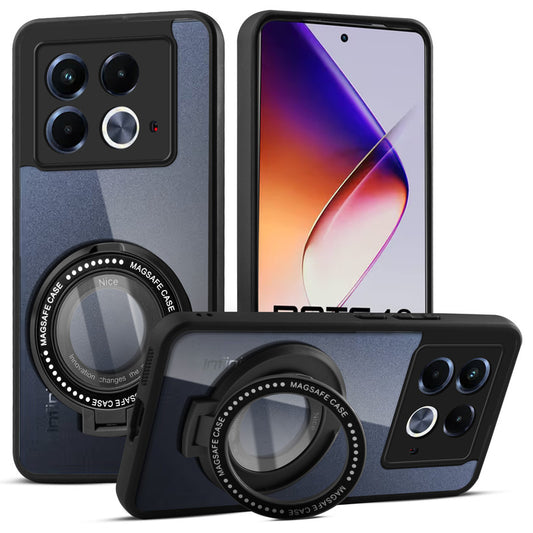 Transparent Back Cover with Silicone frame Matte Ring Holder Kickstand Case For Infinix Note 40 5G