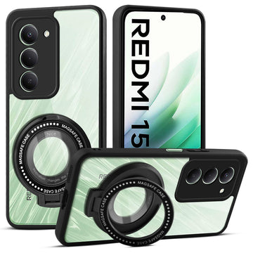 Transparent Back Cover with Silicone frame Matte Ring Holder Kickstand Case For Redmi 15 5G