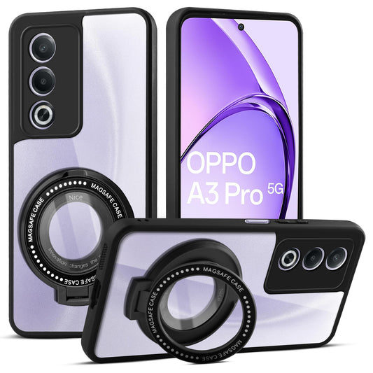Transparent Back Cover with Silicone frame Matte Ring Holder Kickstand Case For Oppo A3 Pro 5G