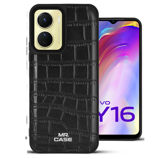 New Leather Design Texture Back Case Cover for Vivo Y56 5G | Vivo Y16 -Leather Black