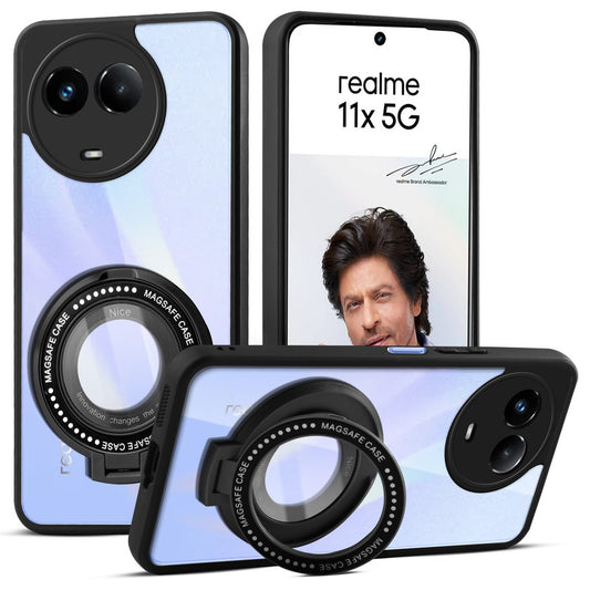 Soft Frame Clear Case Ring Holder Kickstand For Realme 11x 5G