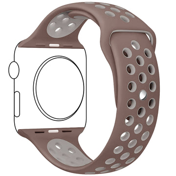 Silicone Apple Watch strap in Brown Cream, size 42mm, back angle view