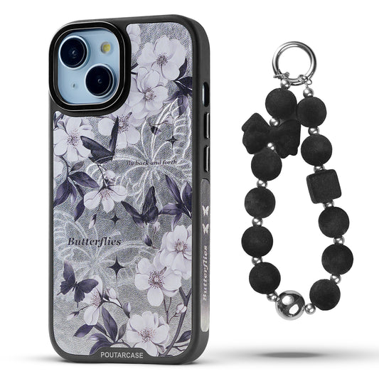 Luxury Floral Prints with Black Keychain Back Cover for Apple iPhone 15