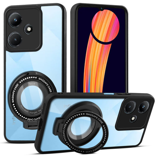 Transparent Back Cover with Silicone frame Matte Ring Holder Kickstand Case For Infinix Hot 30i