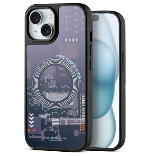 Silicone Textured Frame Printed Hard Back Case For Apple iPhone 15 With Raised Camera Bumper