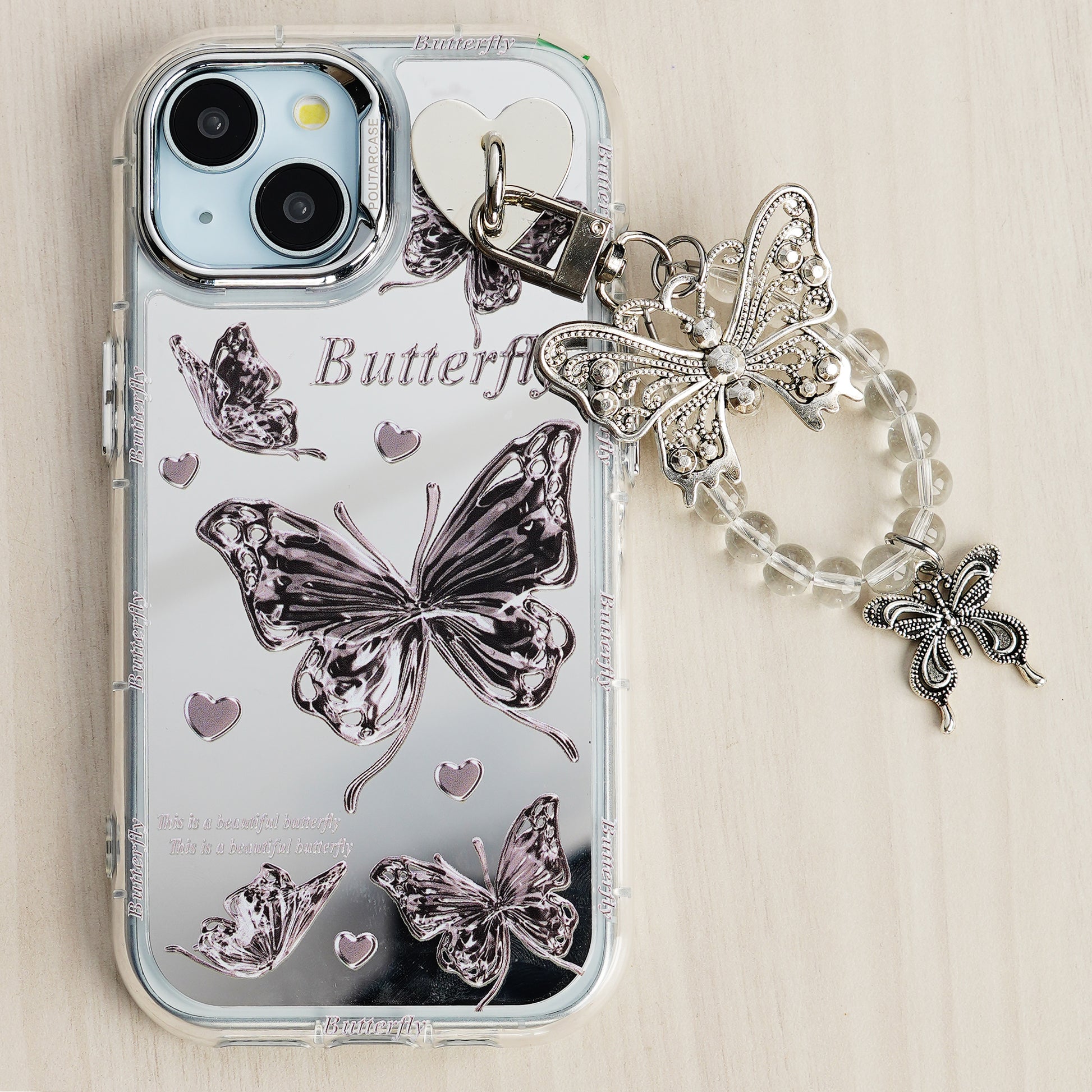 Luxury Mirror Back with Cute Butterfly Prints Back Cover for Apple iPh