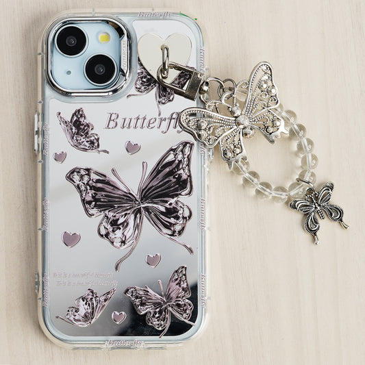 Luxury Mirror Back with Cute Butterfly Prints Back Cover for Apple iPhone 14