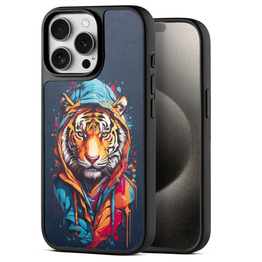 Silicone Textured Frame Printed Hard Back Case For Apple iPhone 15 Pro Max With Raised Camera Bumper