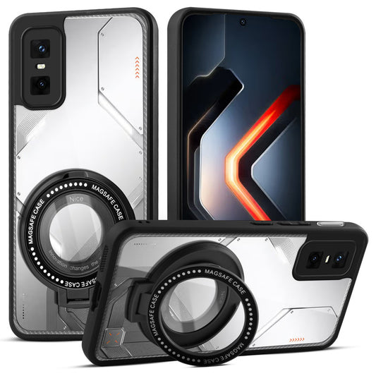 Transparent Back Cover with Silicone frame Matte Ring Holder Kickstand Case For Infinix GT 30 Pro 5G