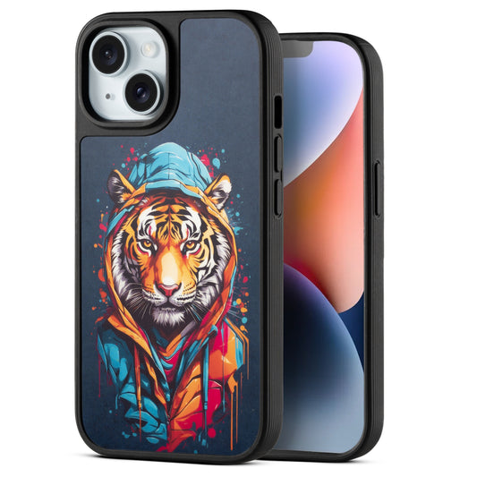 Silicone Textured Frame Printed Hard Back Case For Apple iPhone 14 With Raised Camera Bumper