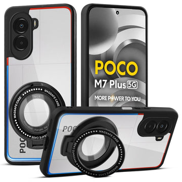 Soft Frame Clear Case Ring Holder Kickstand For Poco M7 Plus 5G