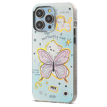 Luxury Butterfly Cat Print Back Cover for Apple iPhone 14 Pro