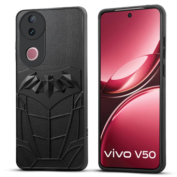 Textured Comic Hero Back Cover for Vivo V50 5G , Soft Silicone Back Case with Shiny Bat Design & Raised Camera Edges