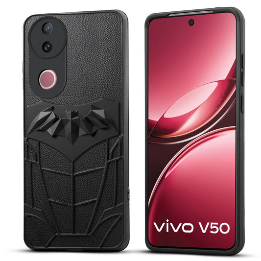 Textured Comic Hero Back Cover for Vivo V50 5G , Soft Silicone Back Case with Shiny Bat Design & Raised Camera Edges