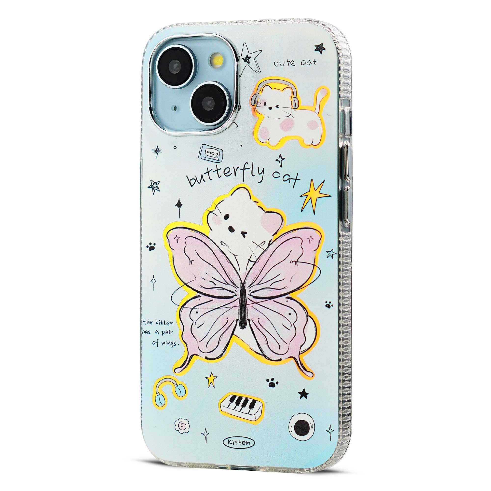 Luxury Butterfly Cat Print Back Cover for Apple iPhone 14