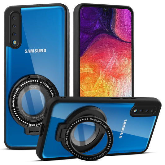 Transparent Back Cover with Silicone frame Matte Ring Holder Kickstand Case For Samsung A50