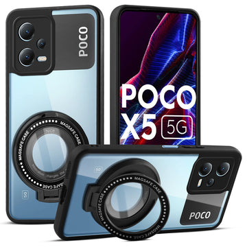 Soft Frame Clear Case Ring Holder Kickstand For Poco X5 5G