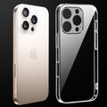 Transparent anti-yellow hard back case fitted on Apple iPhone 16 Pro Max showing full back coverage and camera protection