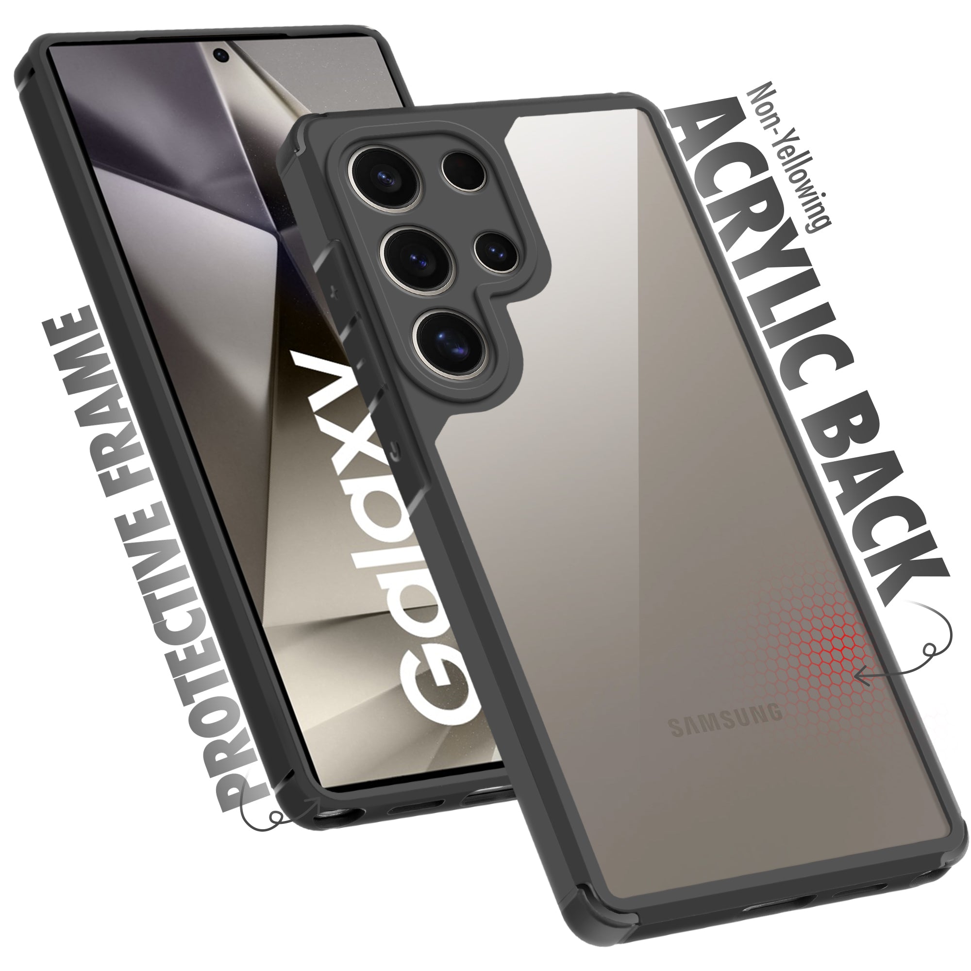 Silicone Frame Transparent Hard Back Cover for Samsung S24 Ultra 5G