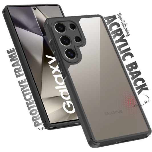 Silicone Frame Transparent Hard Back Cover for Samsung S24 Ultra 5G