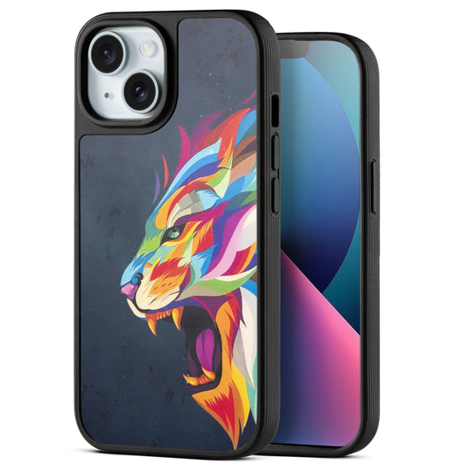 Silicone Textured Frame Printed Hard Back Case For Apple iPhone 13 With Raised Camera Bumper