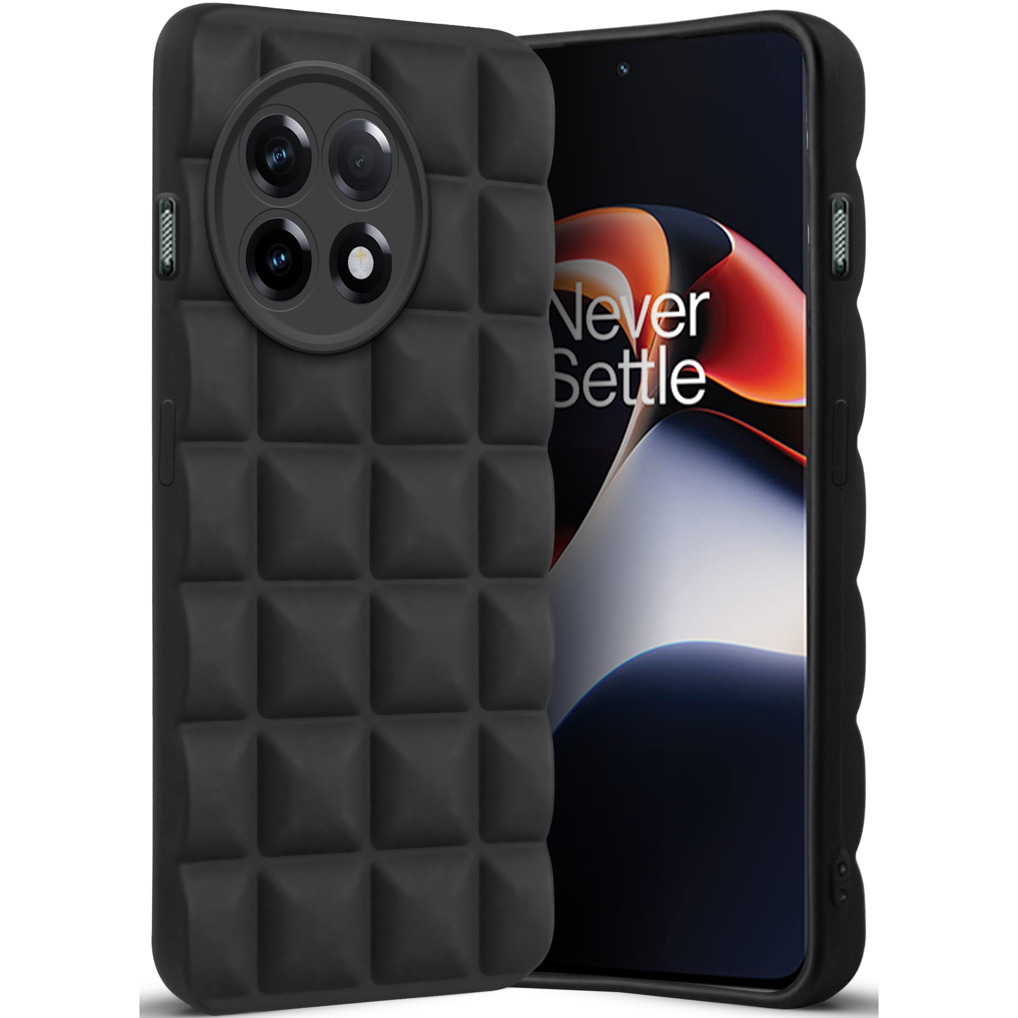 3D Grid Matte Silicone Phone Case Cover for - Oneplus 11R 5G - Black
