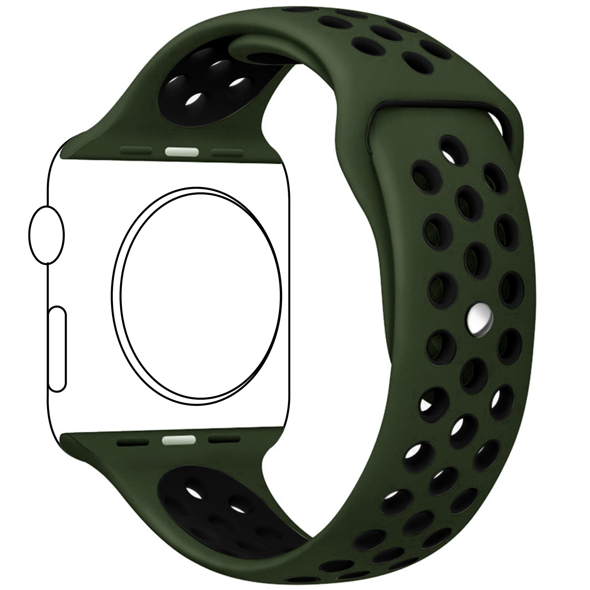 Silicone Apple Watch strap in Black and Red, size 38mm, back angle view