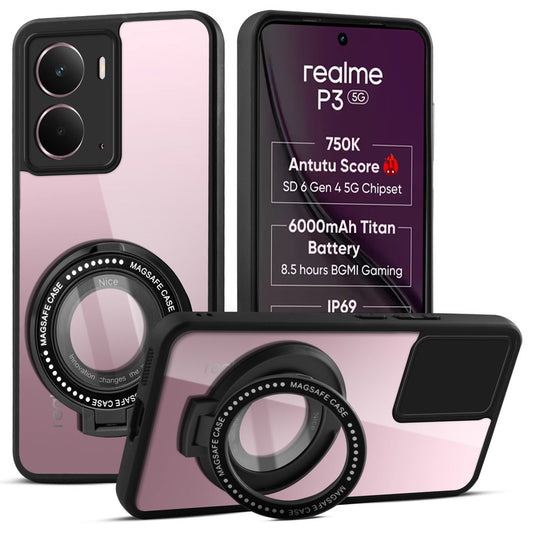 Soft Frame Clear Case Ring Holder Kickstand For Realme P3 5G