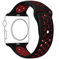 Silicone Apple Watch strap in Nevy blue and White, size 42mm, back angle view