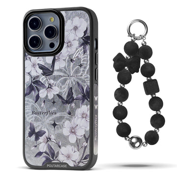 Luxury Floral Prints with Black Keychain Back Cover for Apple iPhone 15 Pro Max