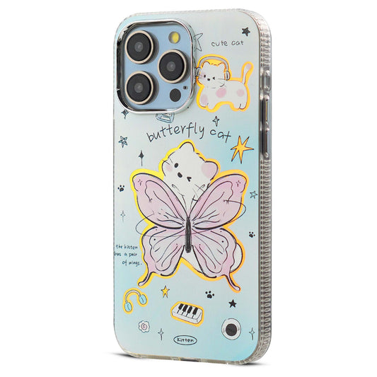 Luxury Butterfly Cat Print Back Cover for Apple iPhone 15 Pro