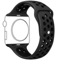 Silicone Apple Watch strap in Black and Blue, size 38mm, back angle view
