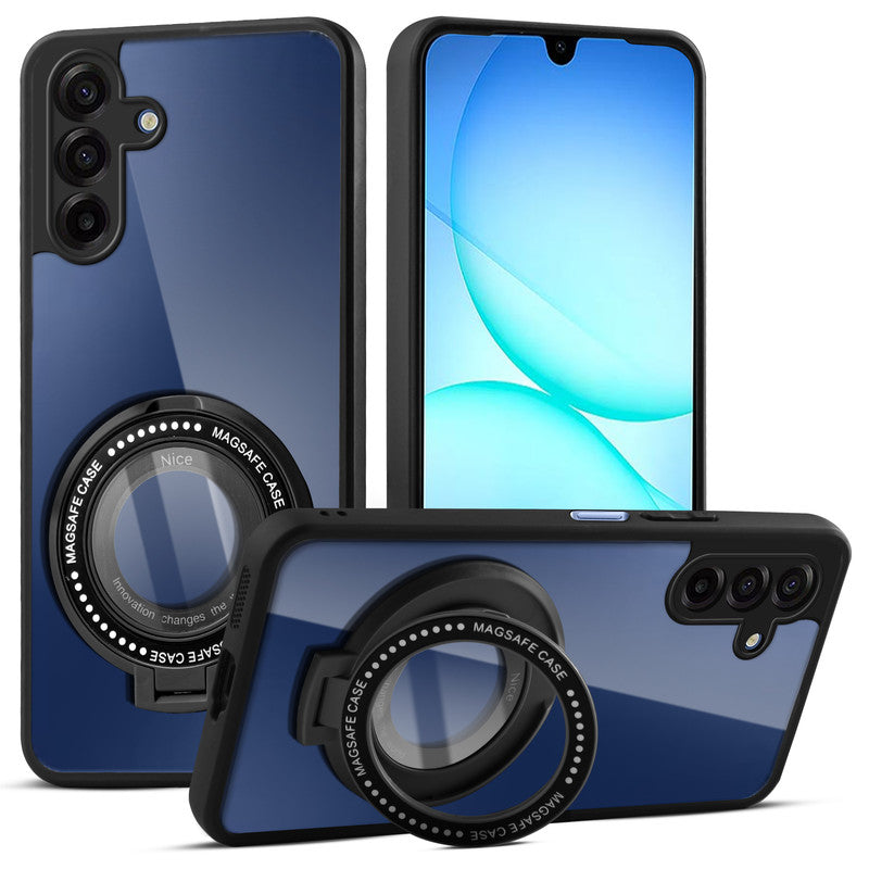 Transparent Back Cover with Silicone frame Matte Ring Holder Kickstand Case For Samsung A17 5G